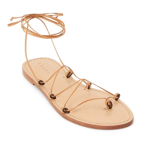Amanu Serengetti Sandal Nude Leather Ankle Wrap Thong Gladiator Sz 42 - Picture 1 of 16
